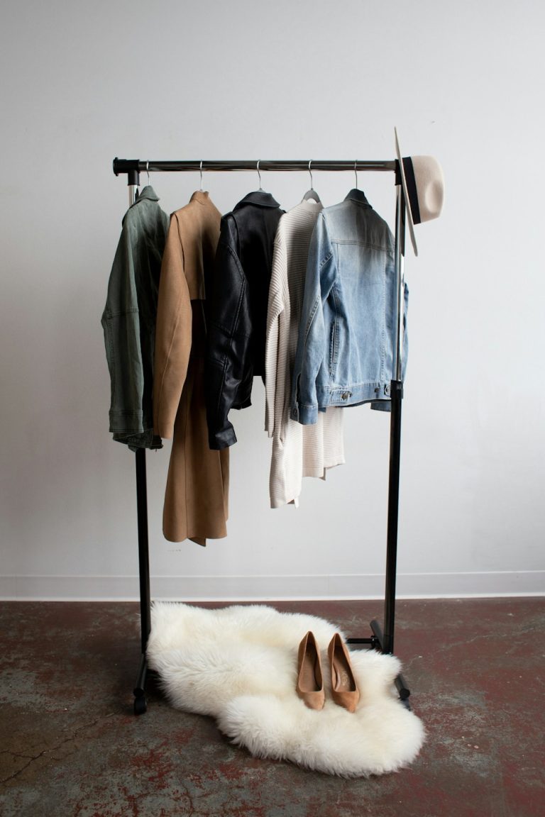 Rack of autumn coats and cozy fall pieces
